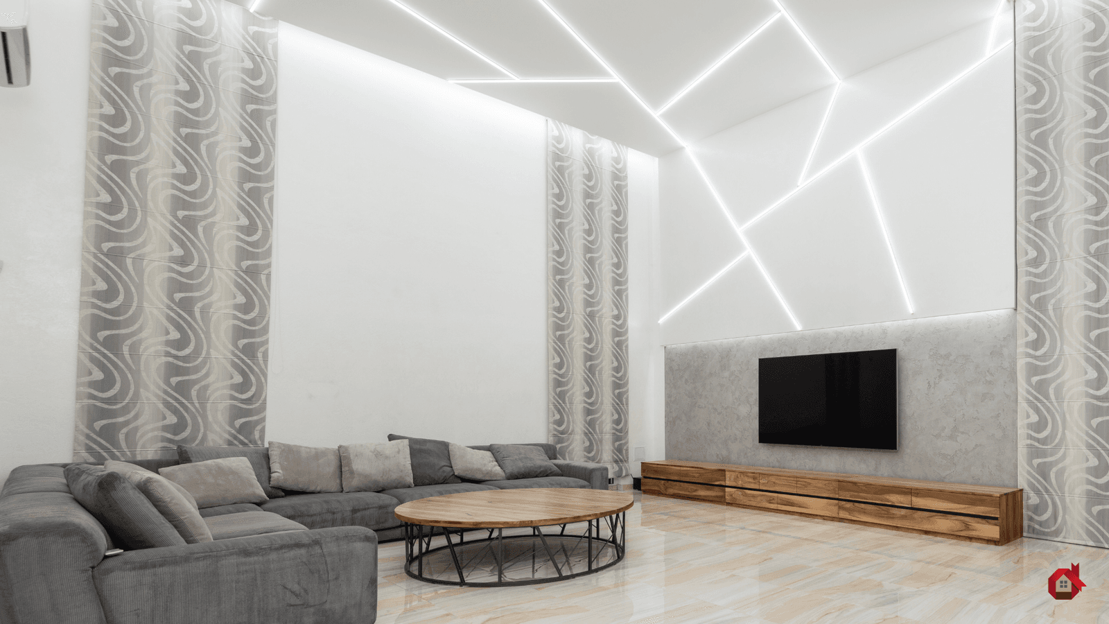 Eclairage avec led incrusté dans le mur du salon 