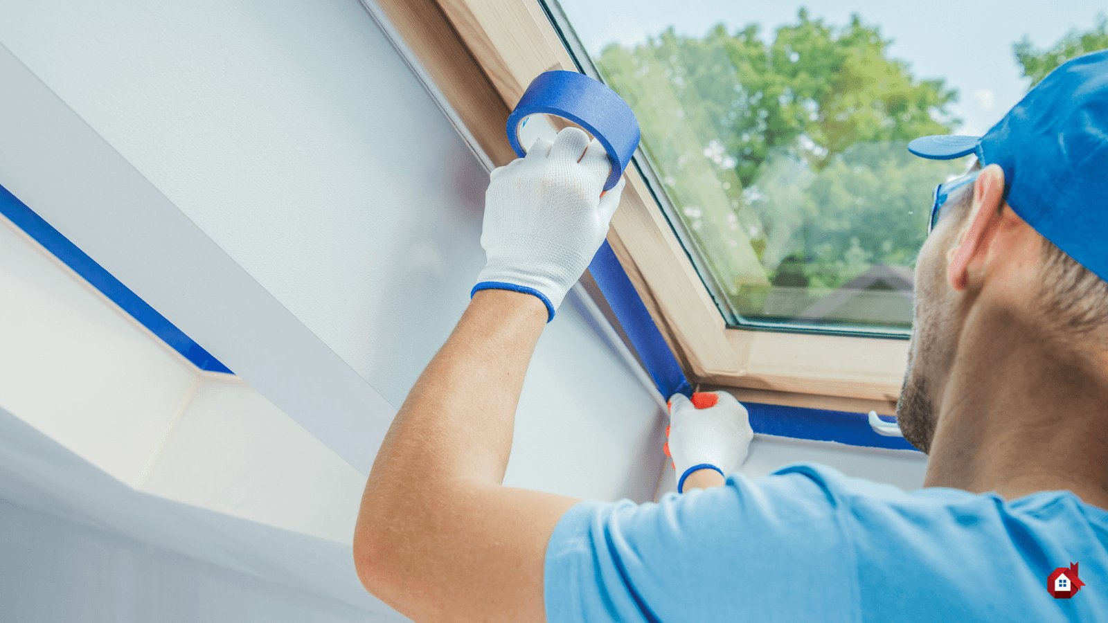 un homme a mis du ruban adhésif autour des fenêtres