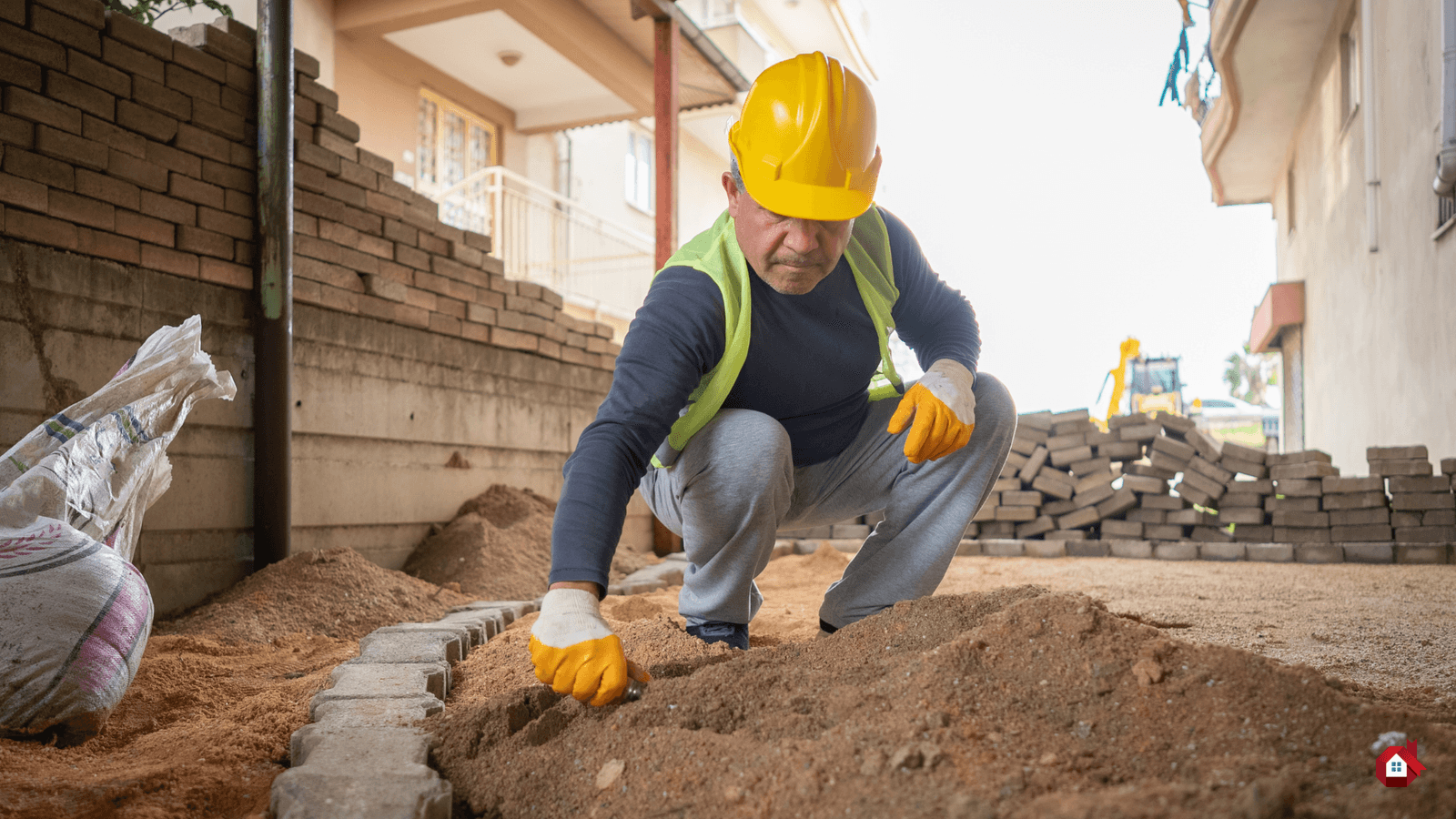 entrepreneur posant du pavé alvéolé
