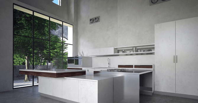 Cuisine avec un comptoir spacieux