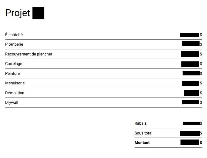 Exemple devis projet de rénovation